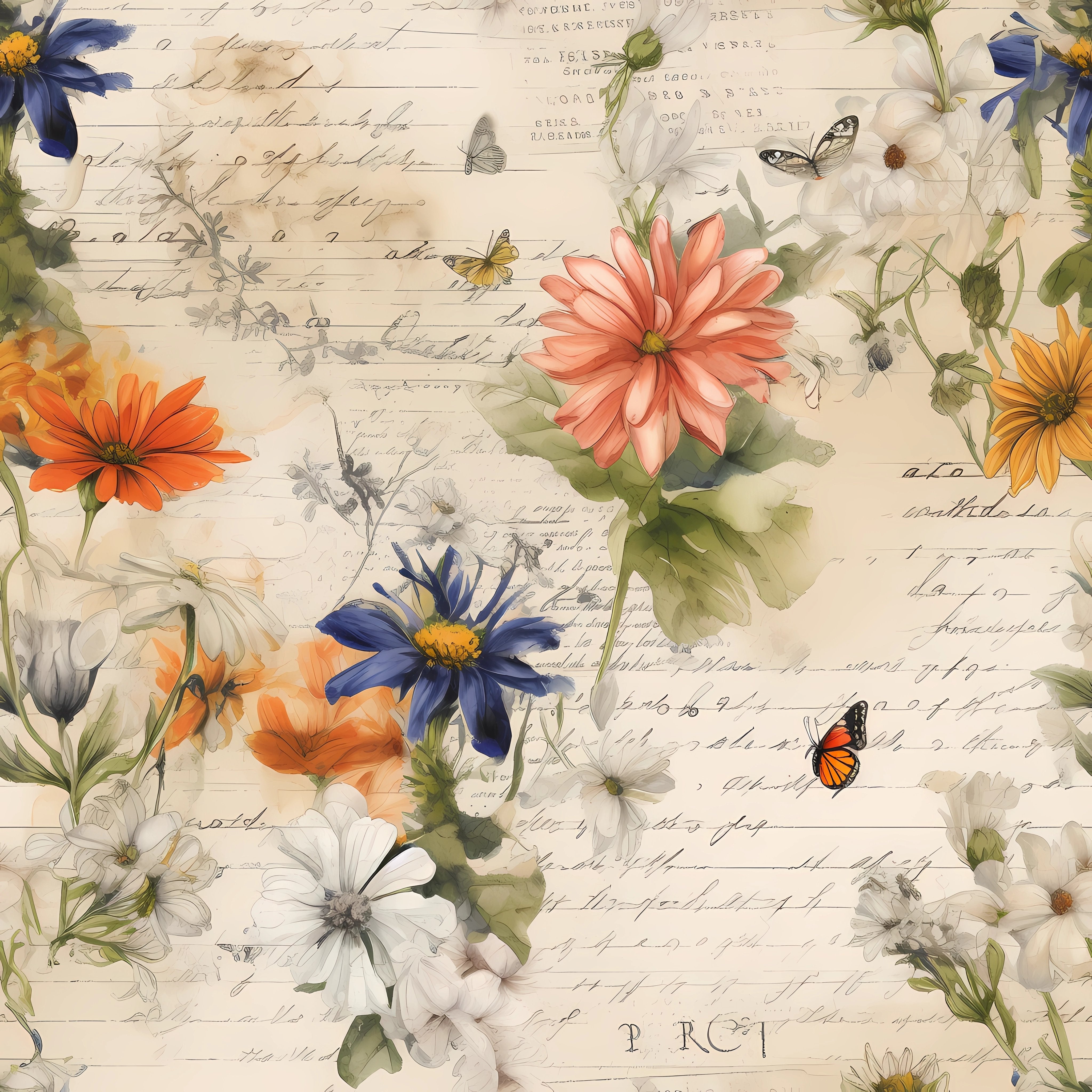 Vintage Floral Love Letters #4 Fabric