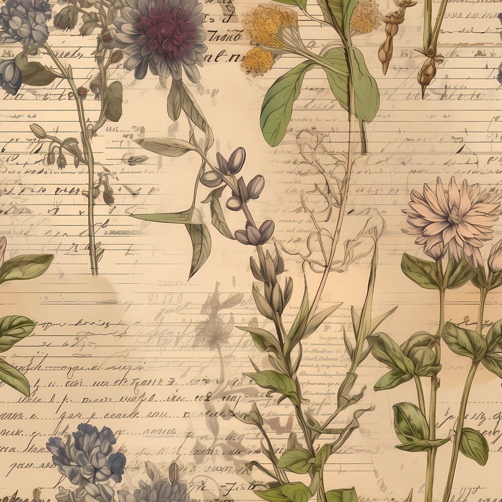 Vintage Floral Love Letters #8 Fabric