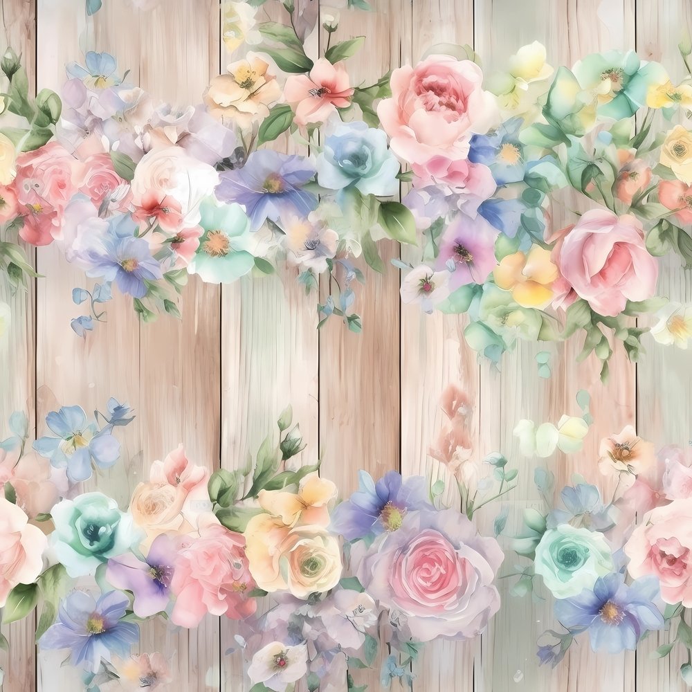 Vintage Florals on Wood Planks #16 Fabric