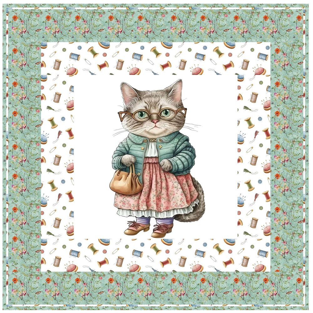 Vintage Grandma Cat Wall Hanging 42" x 42"