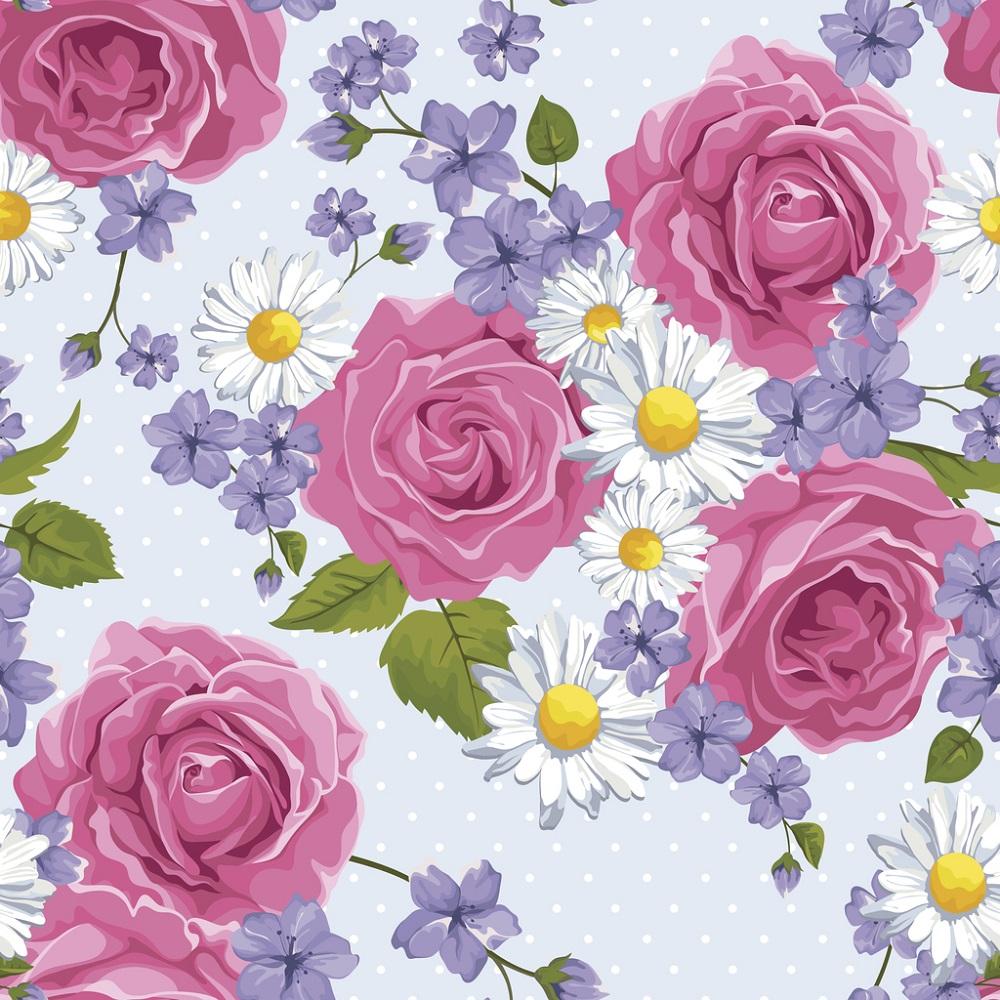 Vintage Rose With Chamomile Fabric - Blue