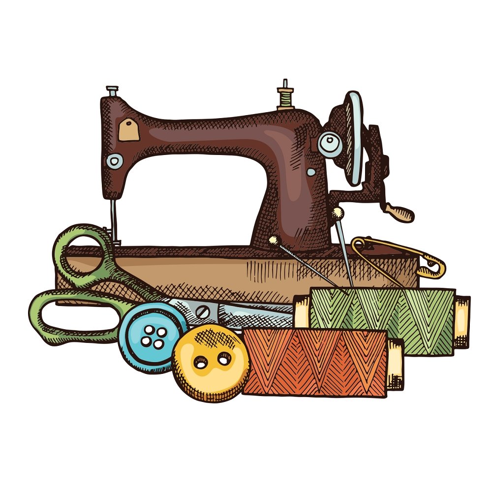 Vintage Sewing Machine Workshop Fabric Panel