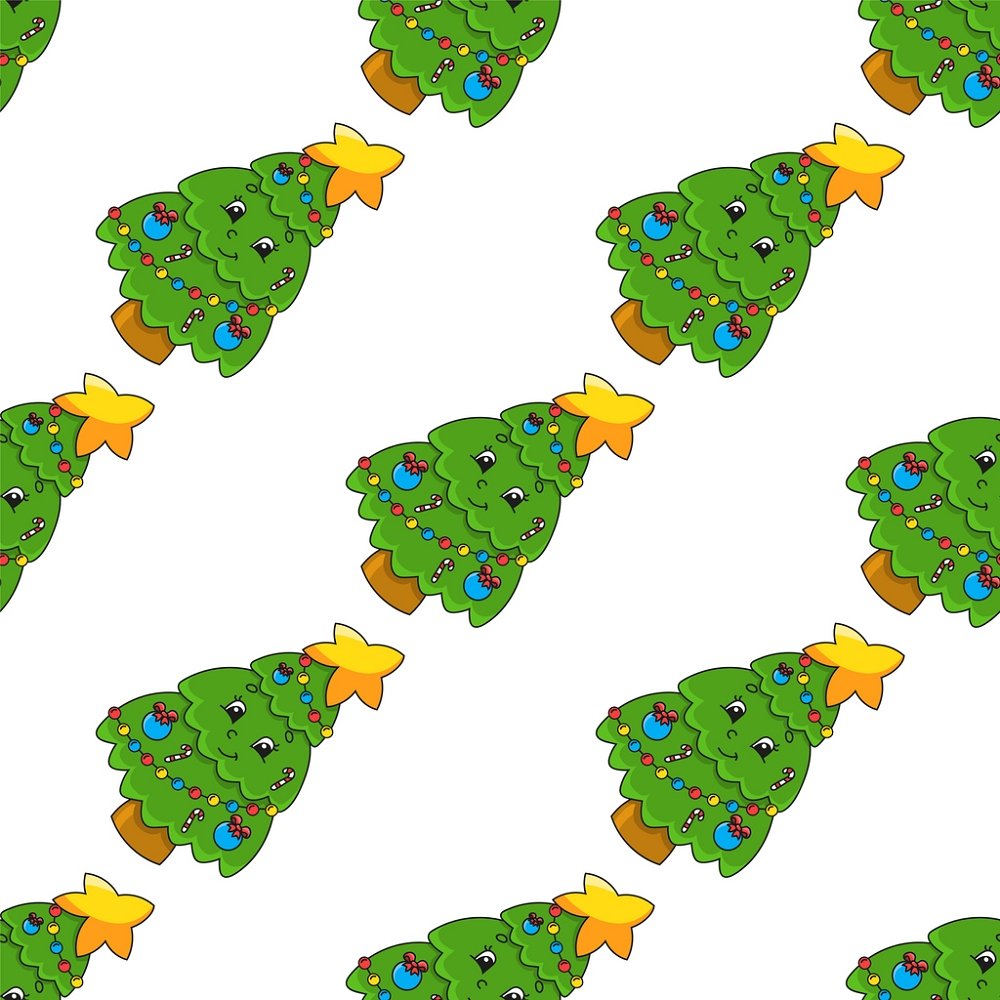 Cartoon Christmas Trees Fabric