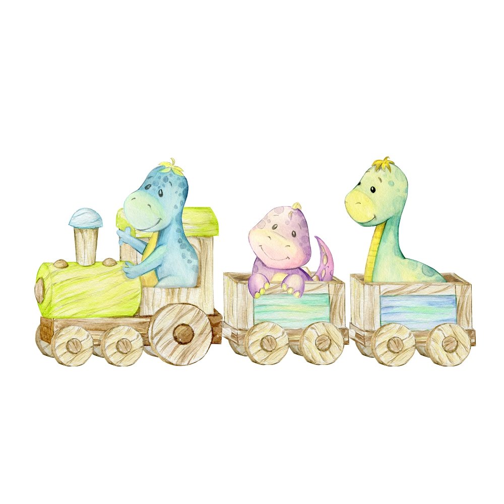 Cartoon Dino Train Ride Fabric Panel
