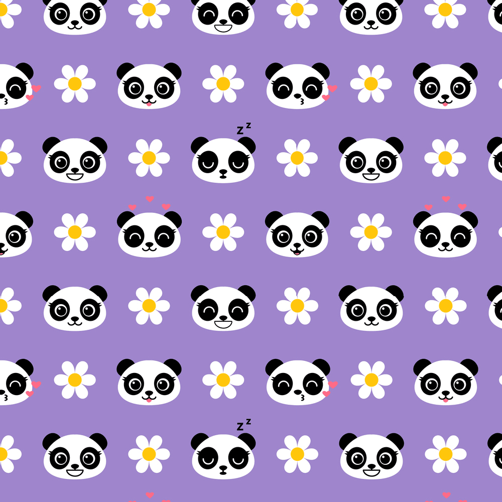 Cartoon Panda With Flower Fabric - Purple