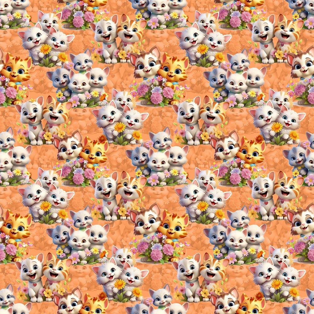 Cartoon Playful Kitten Fabric