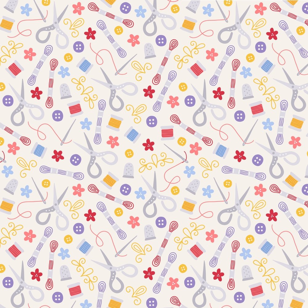Cartoon Sewing Supplies Fabric - Beige