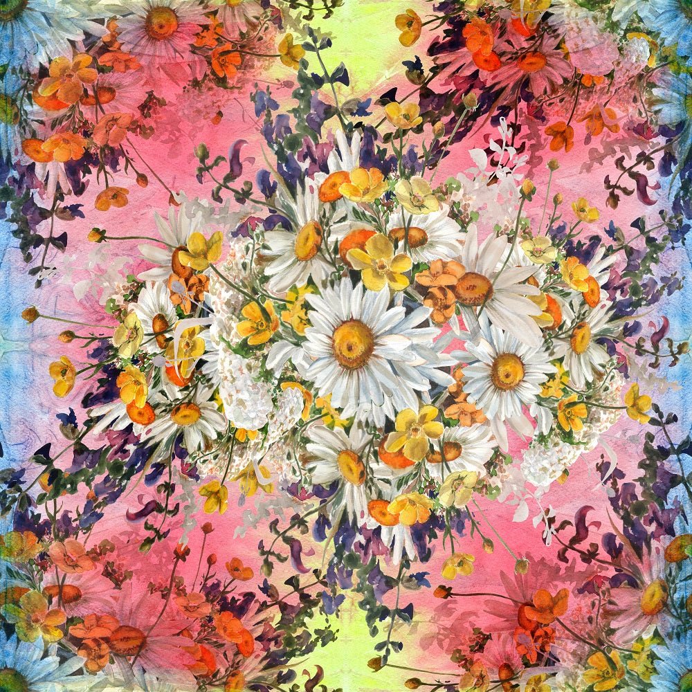 Chamomile Flowers & Herbs Fabric - Red