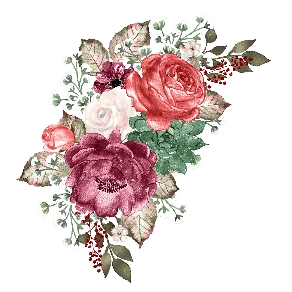 Champagne & Burgundy Wildflower Arrangement Fabric Panel Variation 2