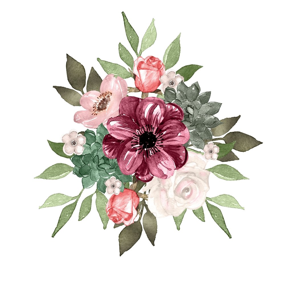 Champagne & Burgundy Wildflower Arrangement Fabric Panel Variation 6