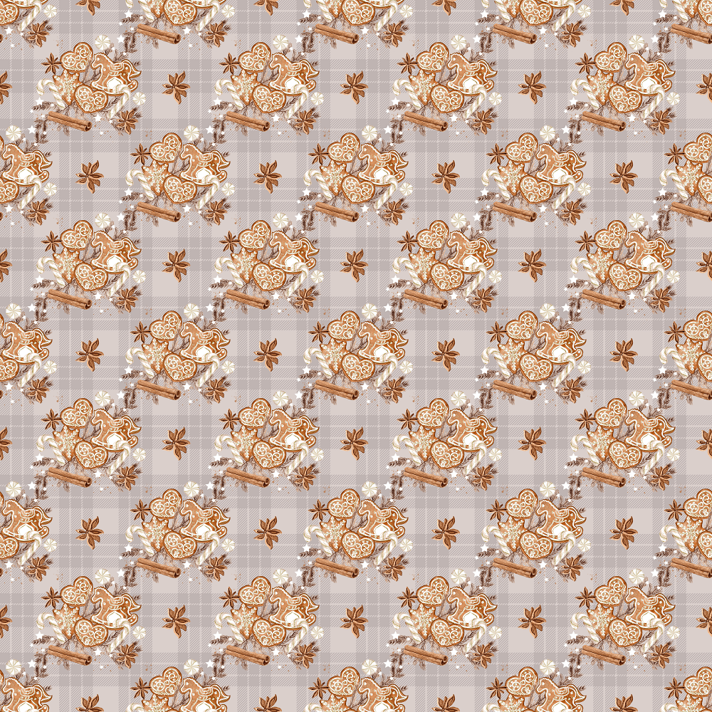 Checkered Winter Themed Cookie Fabric - Gray