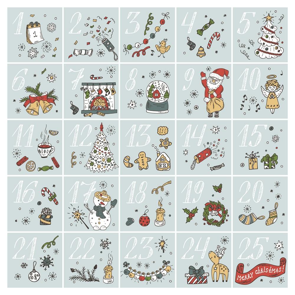 Christmas Doodles Advent Calendar Fabric Panel - Green