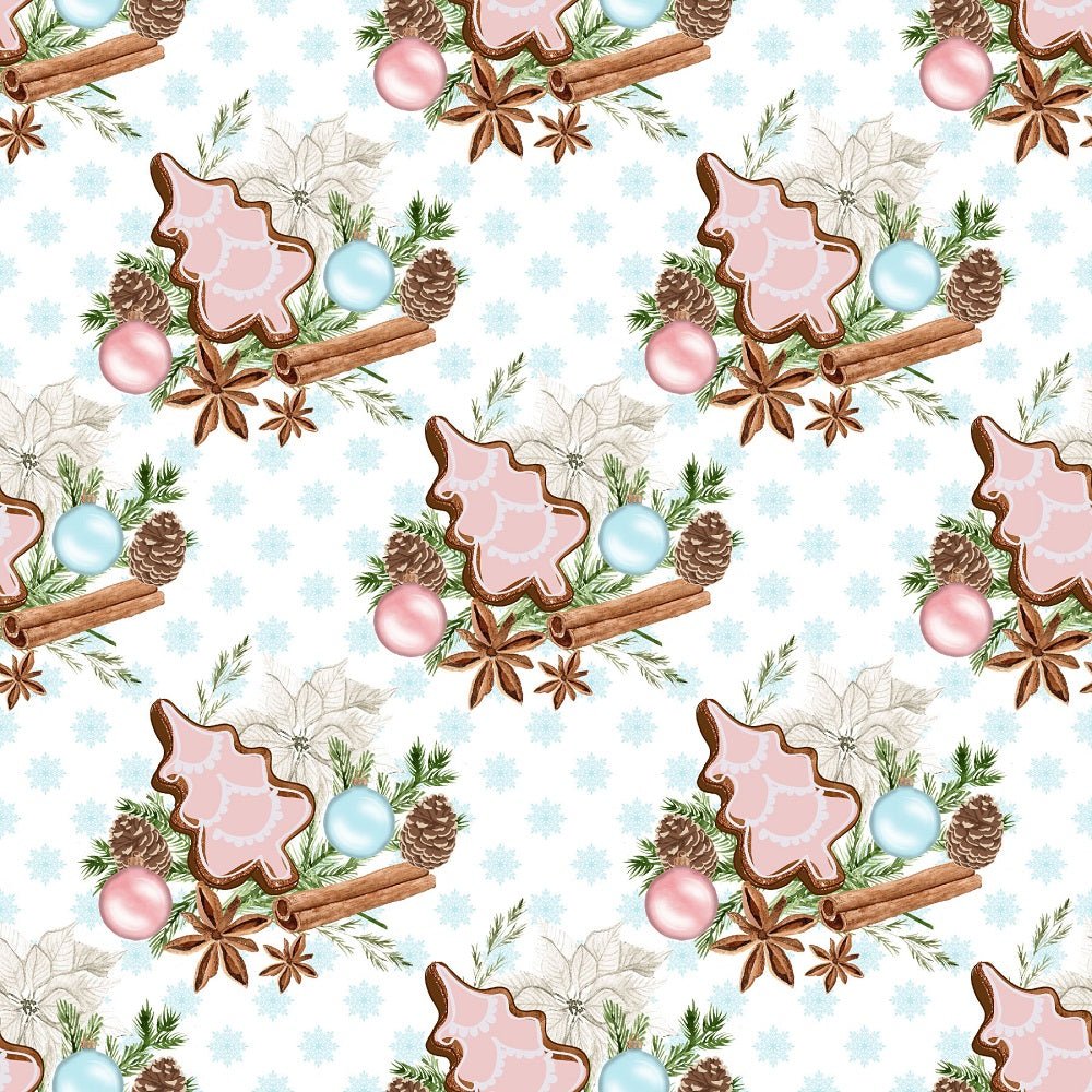 Christmas Elements on Snowflakes Fabric - Blue