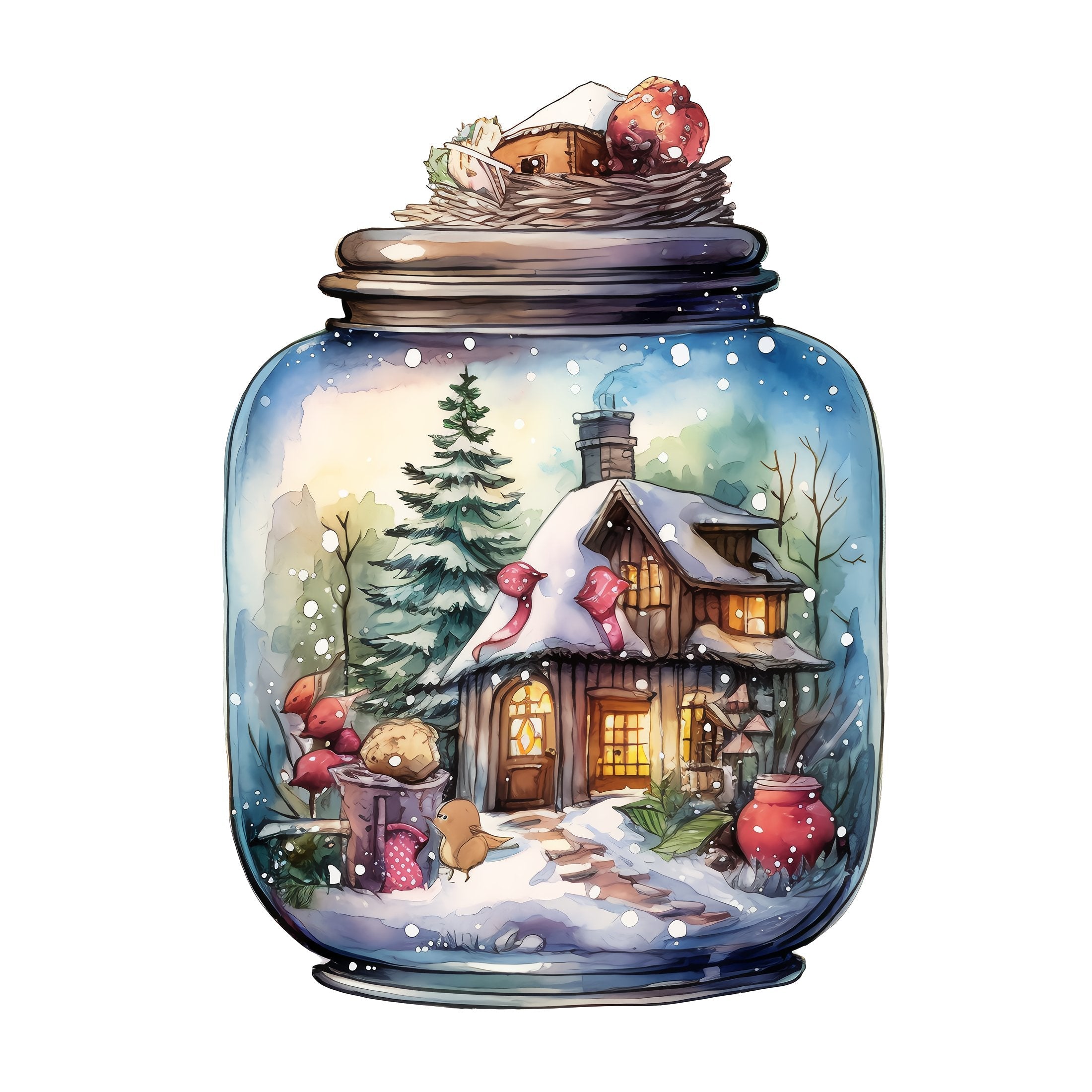 Christmas Eve Scene Jar #16 Fabric Panel