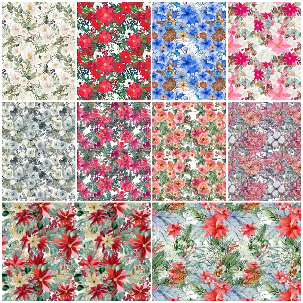 Christmas Floral Fabric Collection - 1/2 Yard Bundle