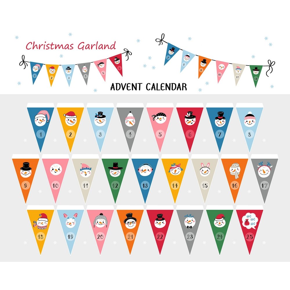 Christmas Garland Advent Calendar Fabric Panel