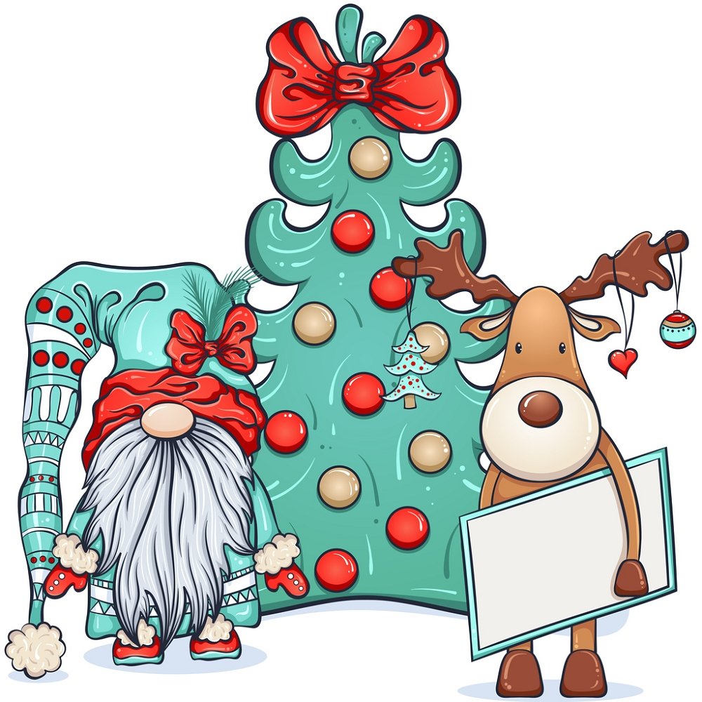 Christmas Gnome & Reindeer Fabric Panel - Multi