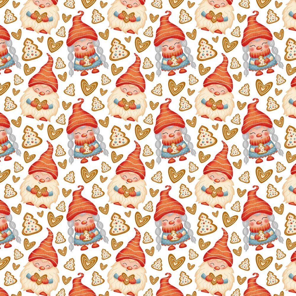 Christmas Gnomes & Cookies Fabric - Red