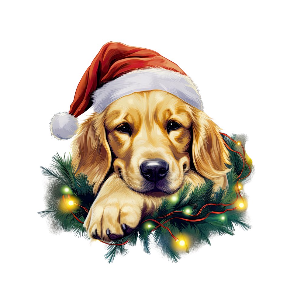Christmas Lazy Golden Retriever Fabric Panel