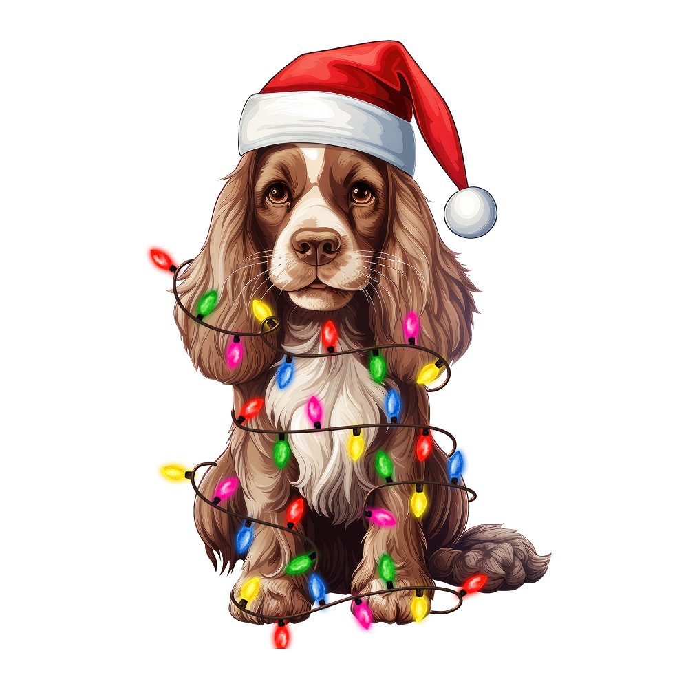 Christmas Lights & American Cocker Spaniel Fabric Panel