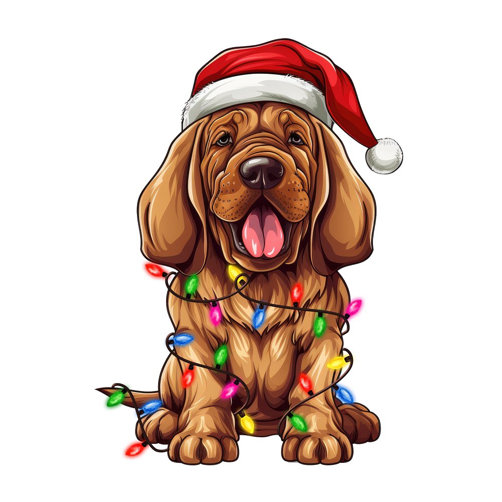 Christmas Lights & Bloodhound Fabric Panel