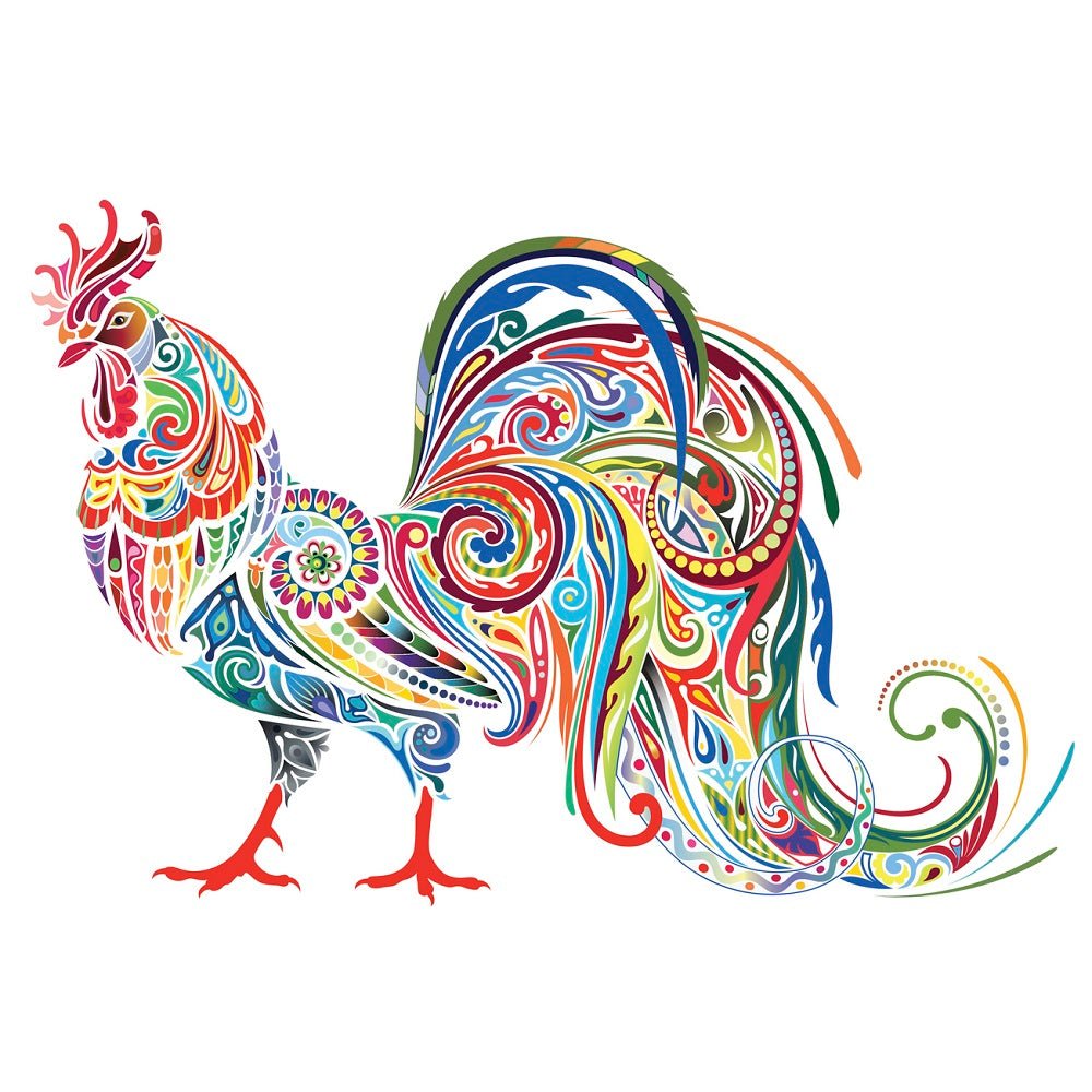Colorful Rooster Fabric Panel