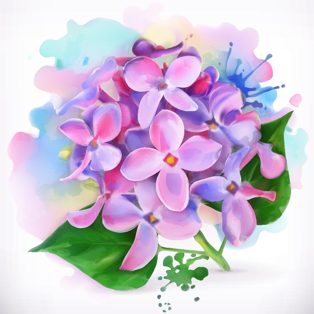 Colorful Watercolor Splash Lilac Flowers Fabric Panel