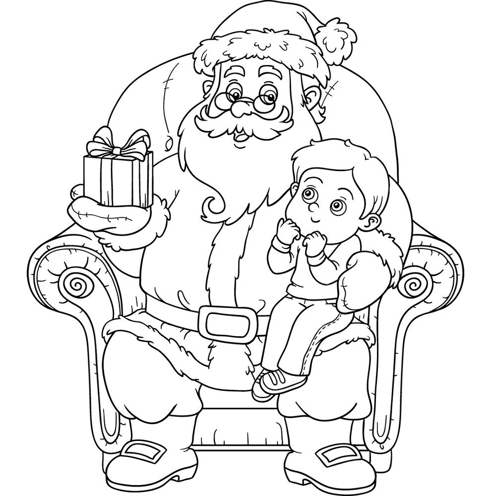 Coloring Page Child On Santa's Lap Fabric Panel