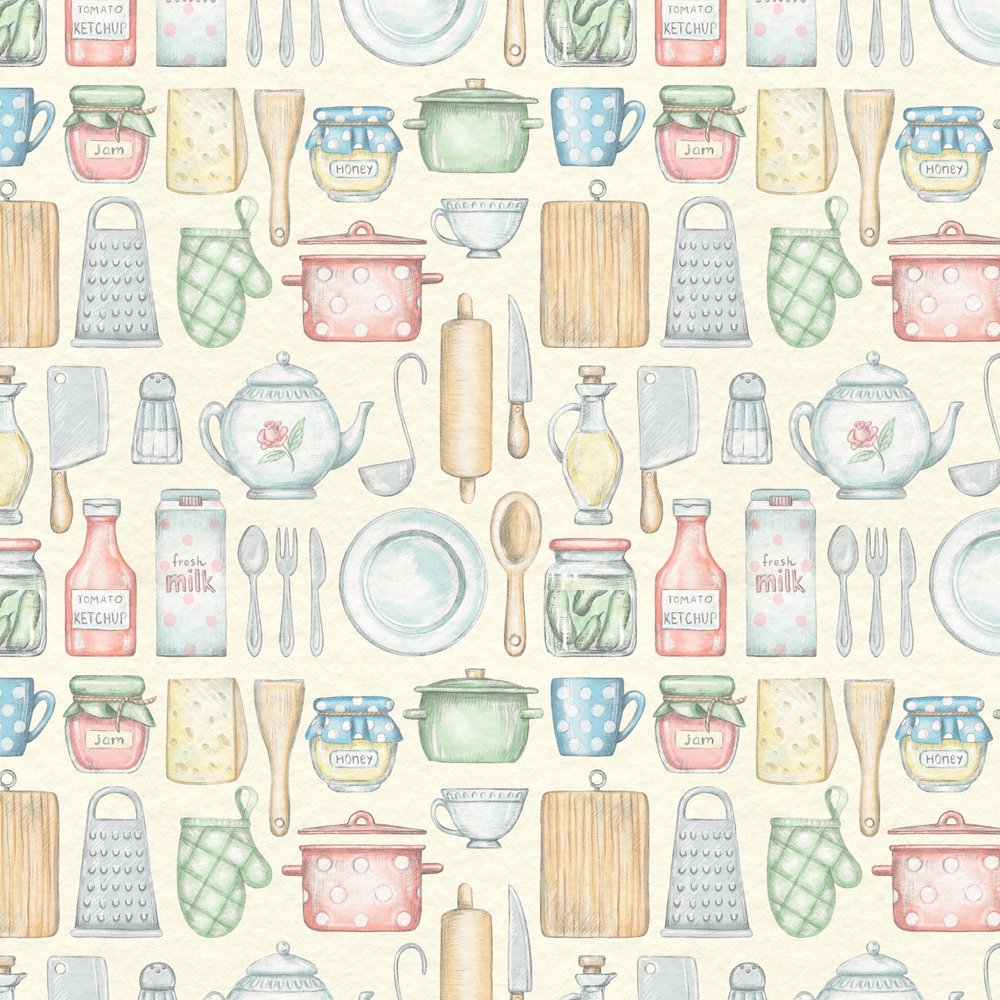 Cooking Utensils In The Kitchen Fabric - Yellow