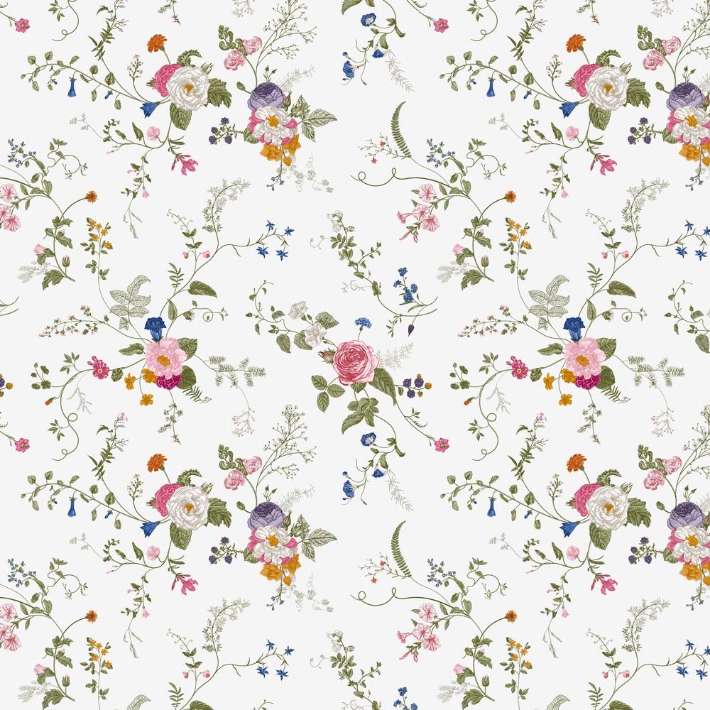 Victorian Floral Fabric - White