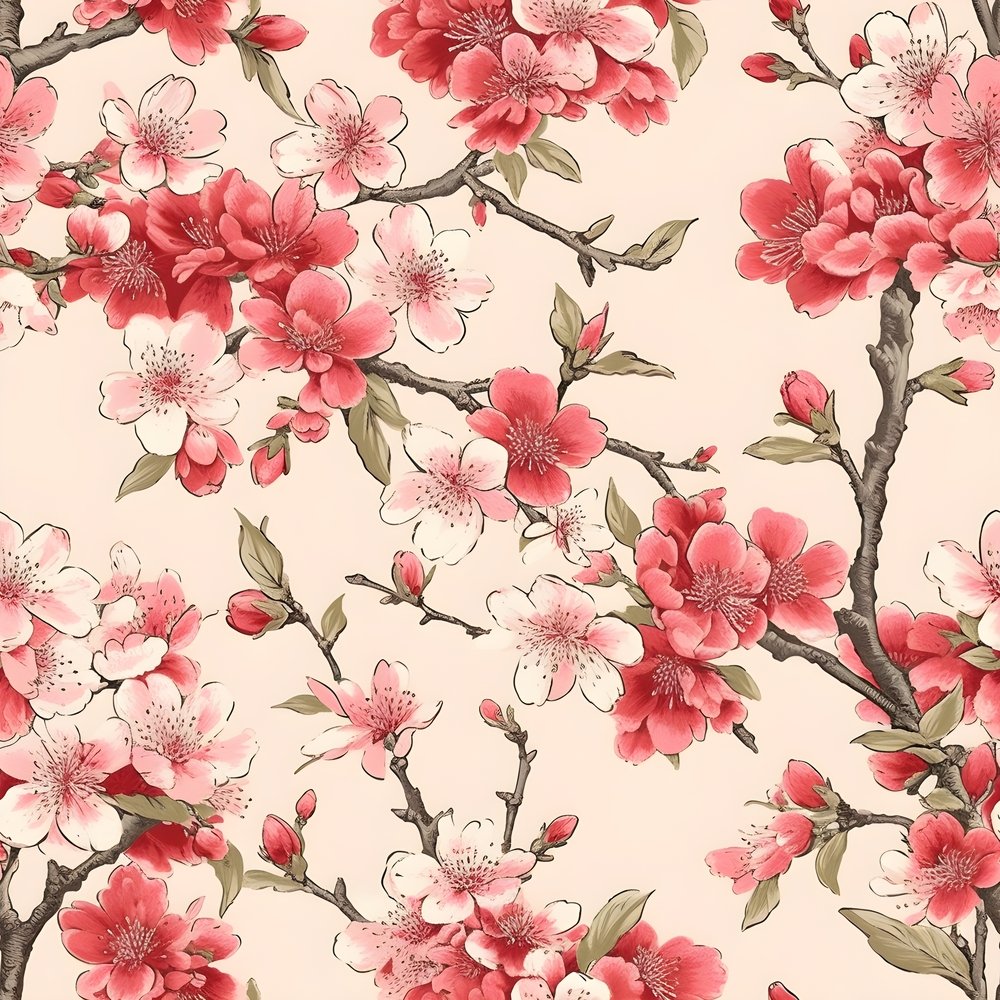 Vintage Cherry Blossom Pattern #3 Fabric