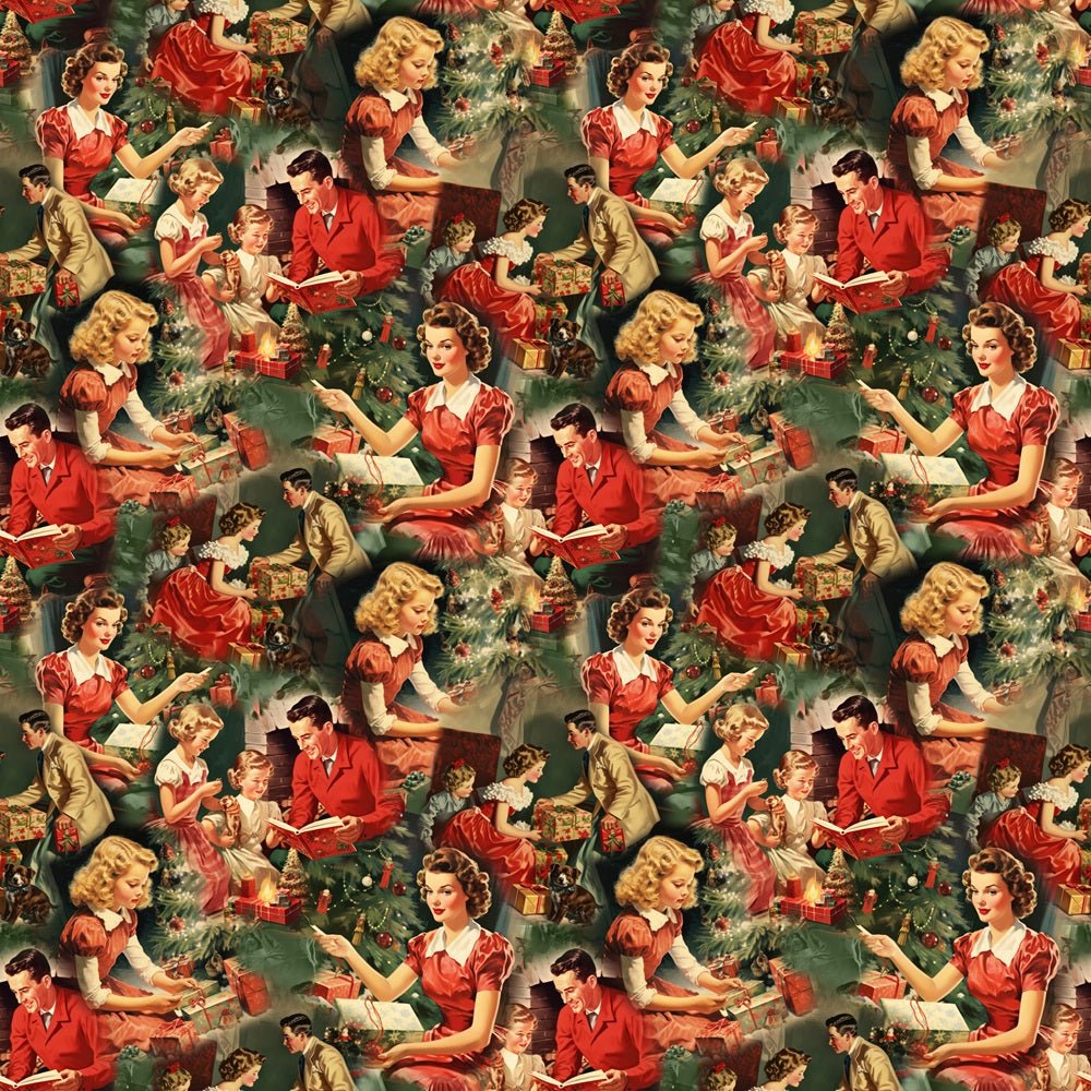 Vintage Families Christmas Morning Fabric