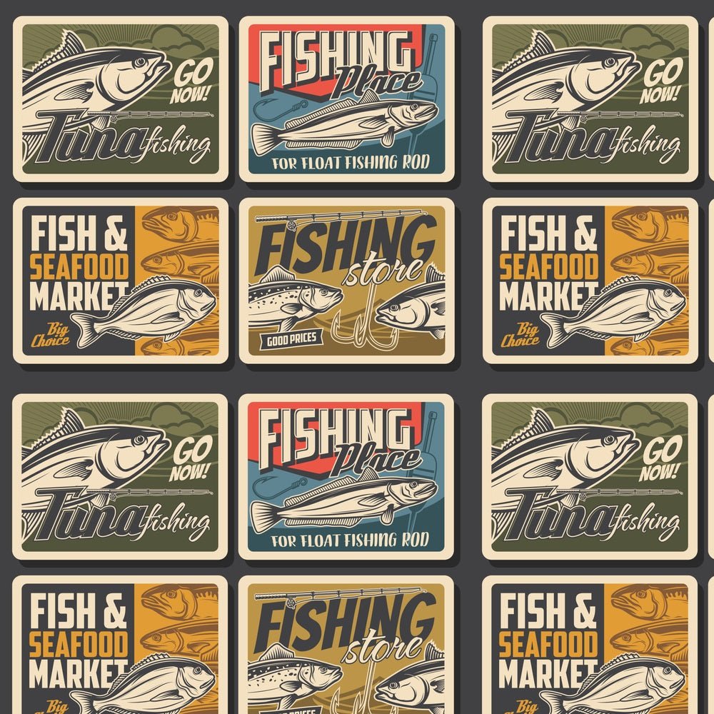 Vintage Fishing Poster Fabric - Multi