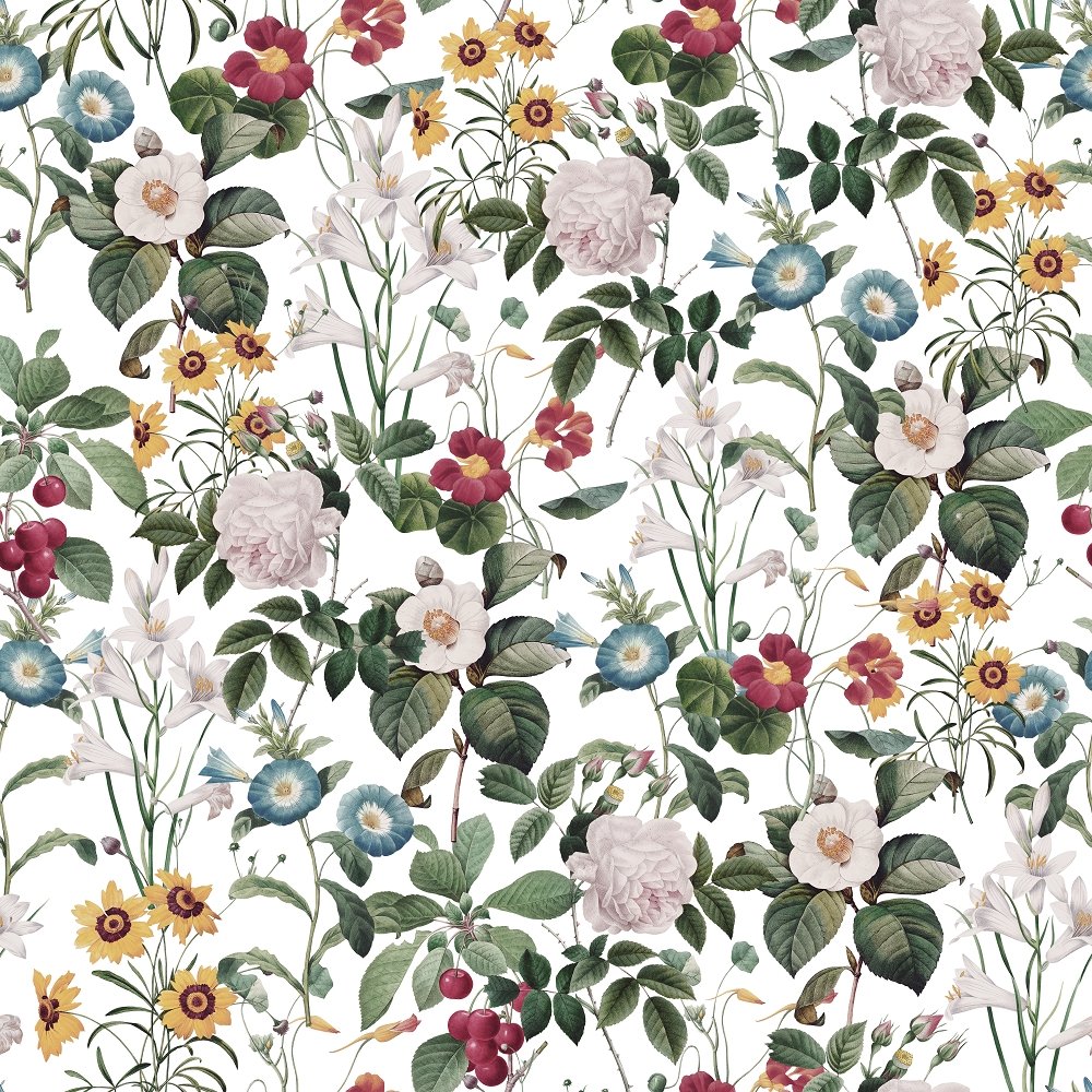 Vintage Floral Dreams Botanical Fabric - White