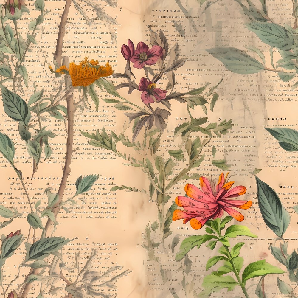 Vintage Floral Love Letters #11 Fabric