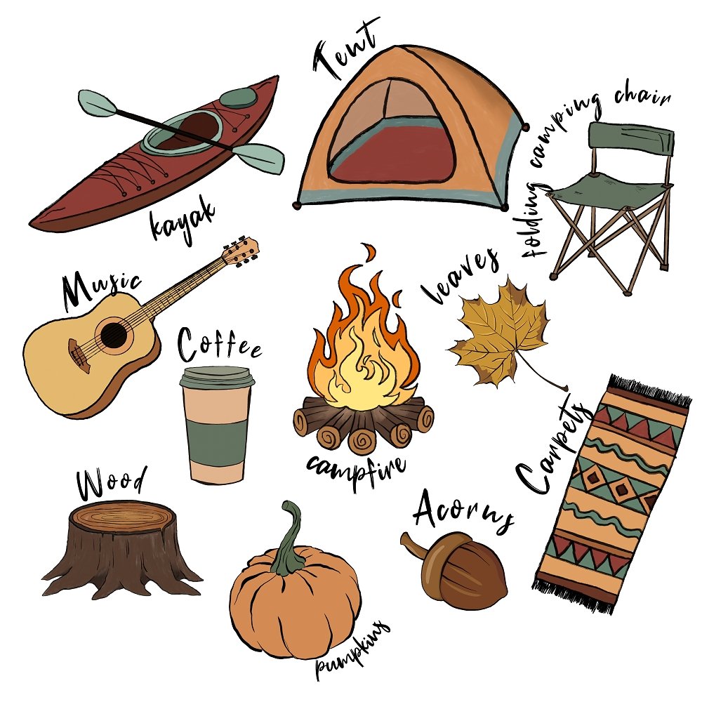 Camping Items Fabric Panel