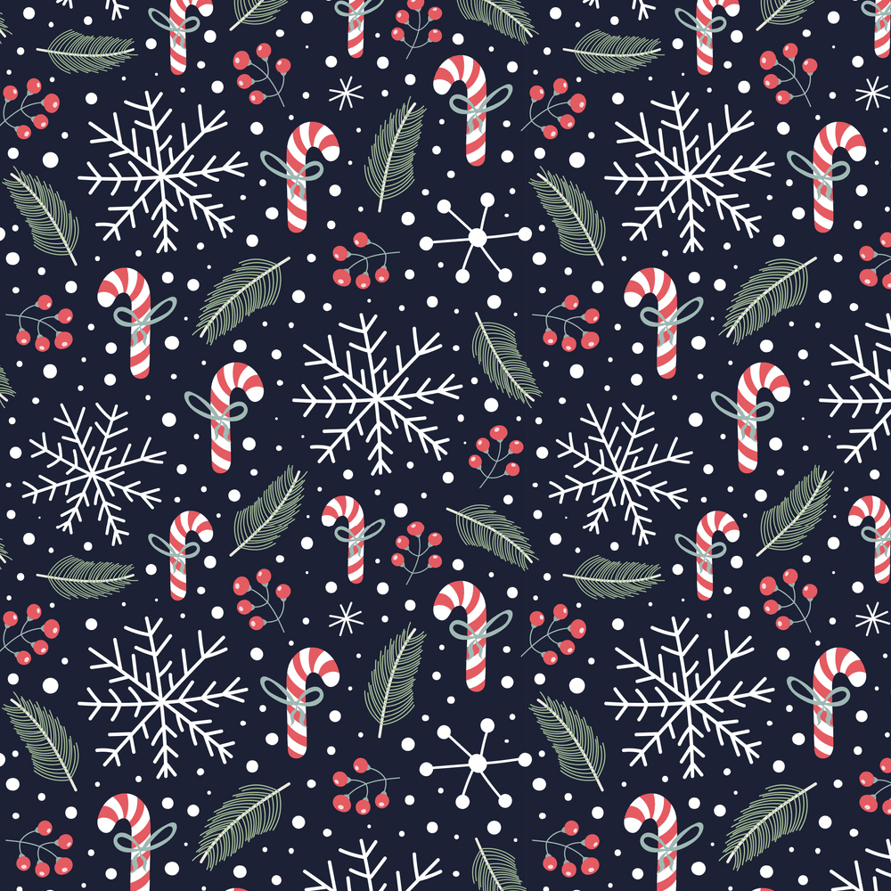 Candy Canes & Snowflakes Fabric - Navy