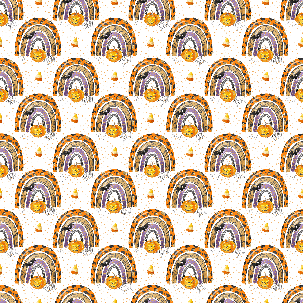 Candy Corn & Rainbows Fabric - White