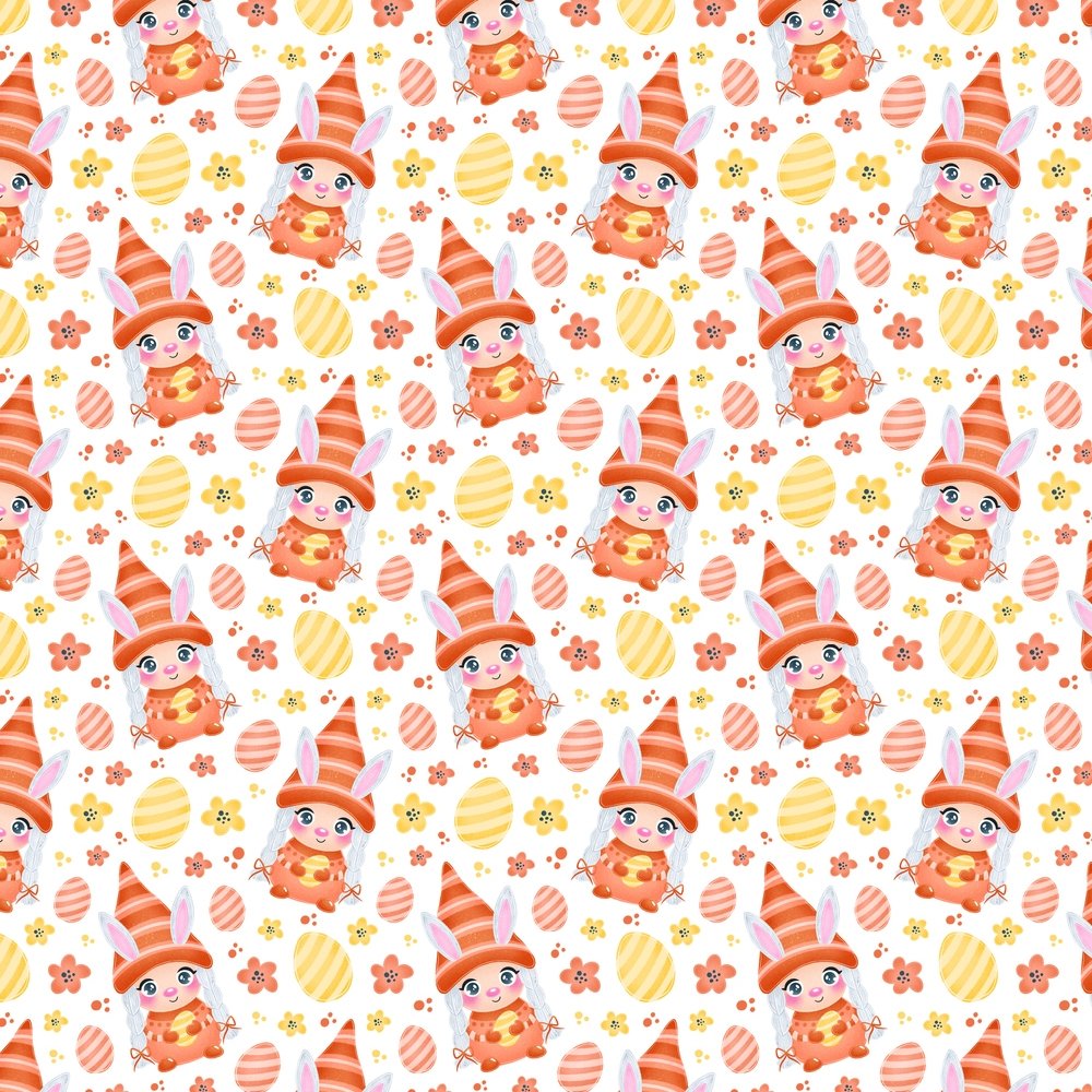 Cartoon Girl Easter Bunny Gnome Fabric - Orange