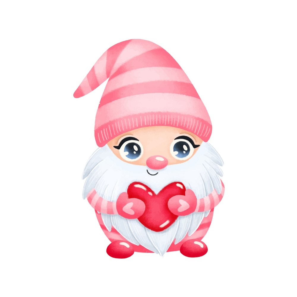 Cartoon Gnome With Heart Fabric Panel - White