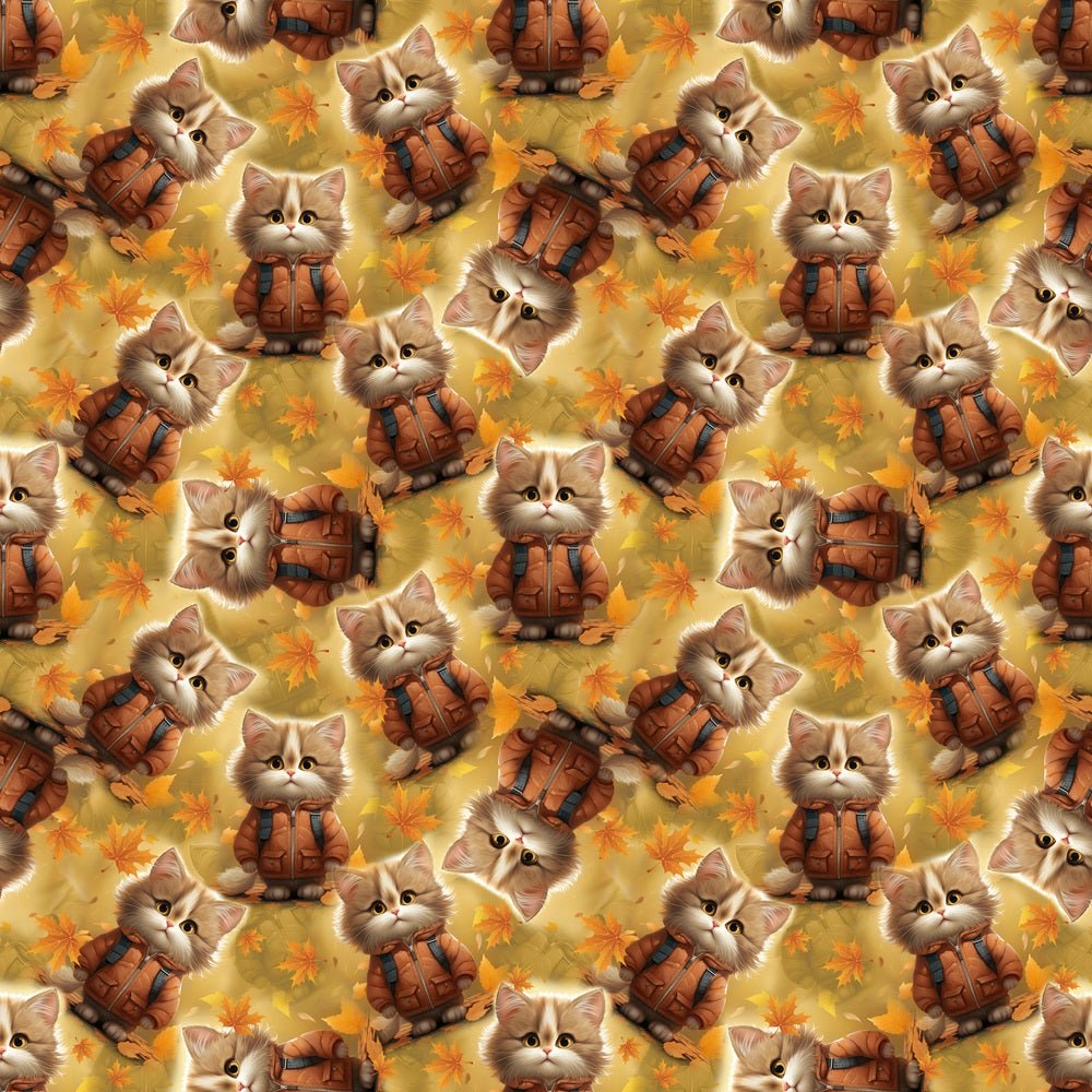 Cartoon Kittens In Fall Fabric