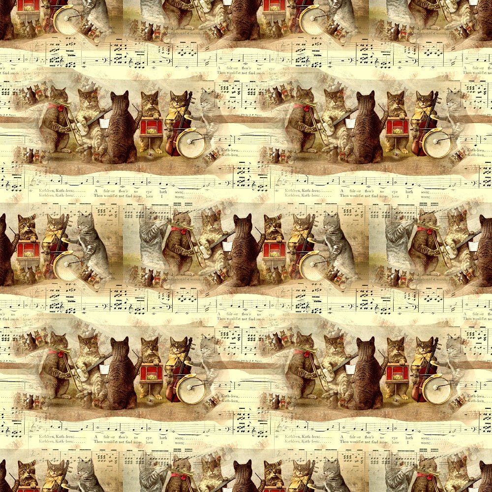 Cat Orchestra & Sheet Music Fabric