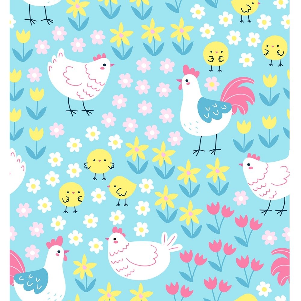 Chickens & Floral Fabric - Blue