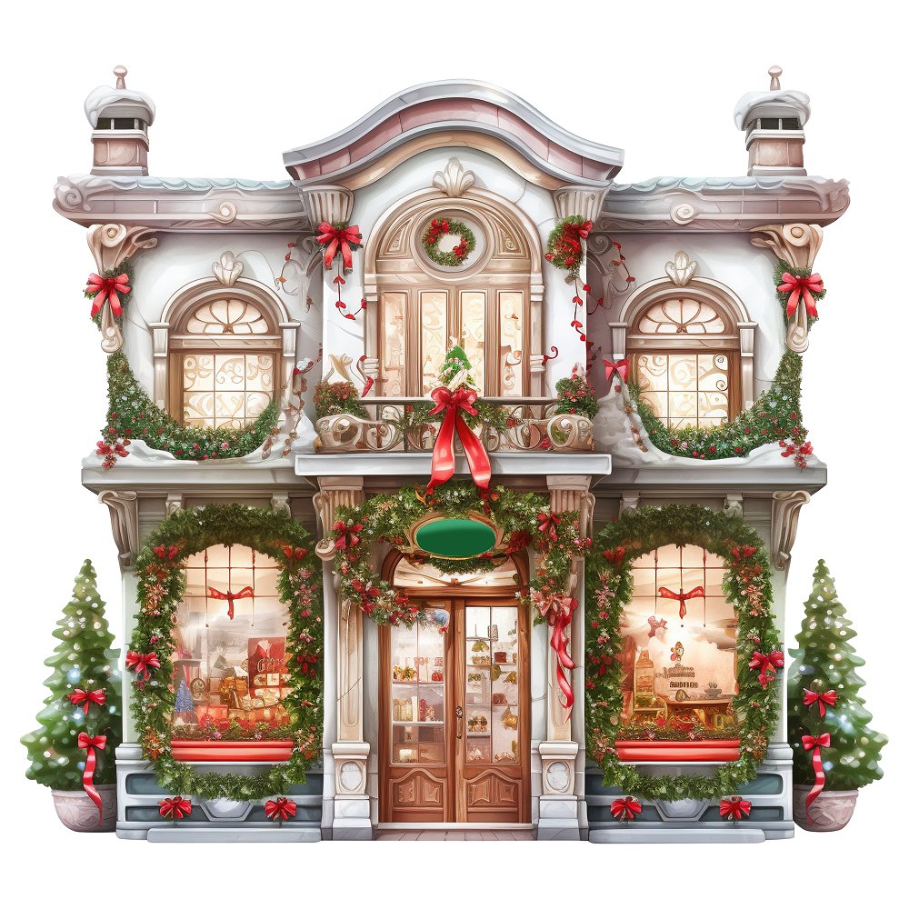 Christmas Antique Storefront Fabric Panel