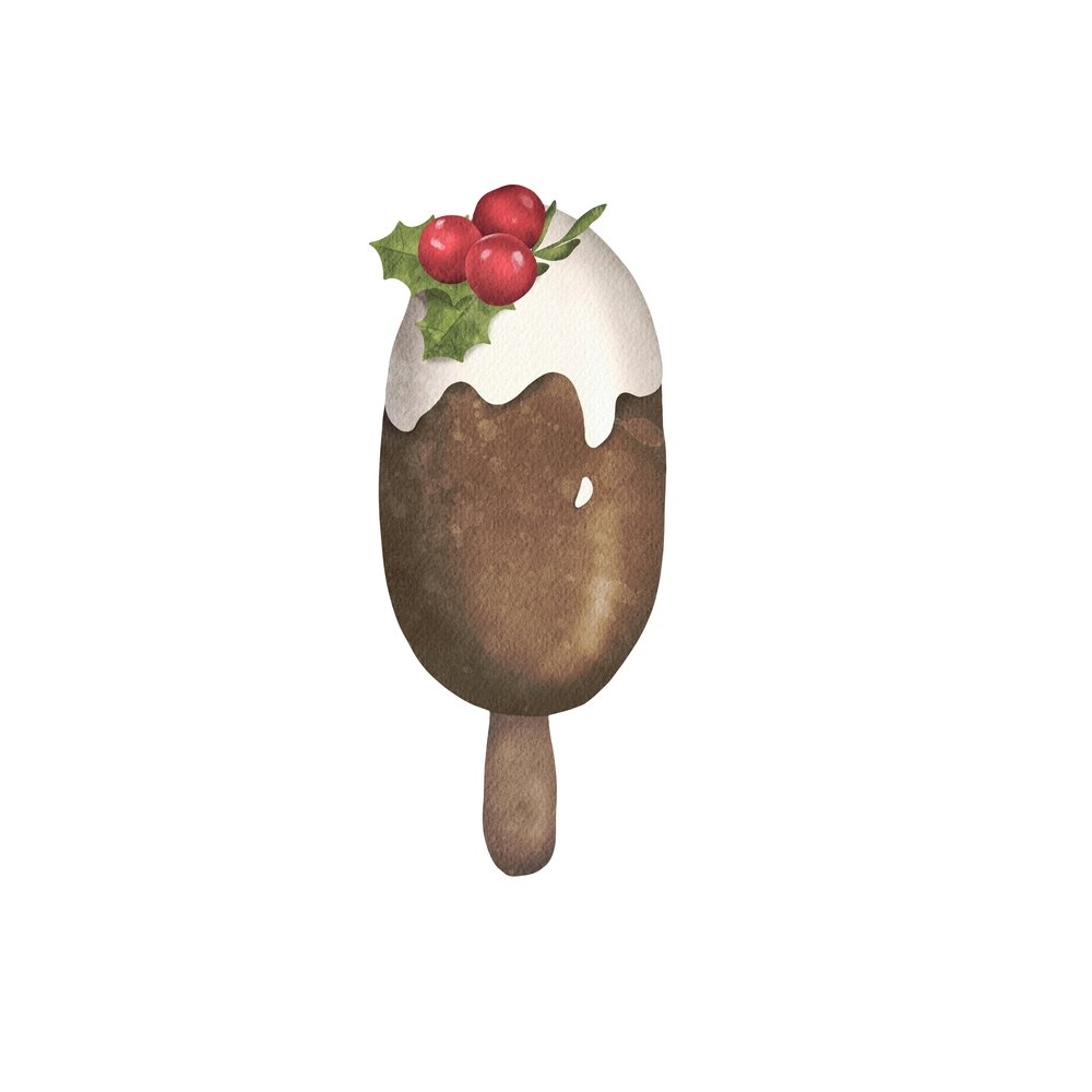 Christmas Chocolate Popsicle Fabric Panel - White