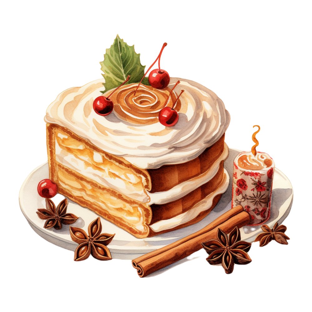 Christmas Dessert Cake Scene #3 Fabric Panel