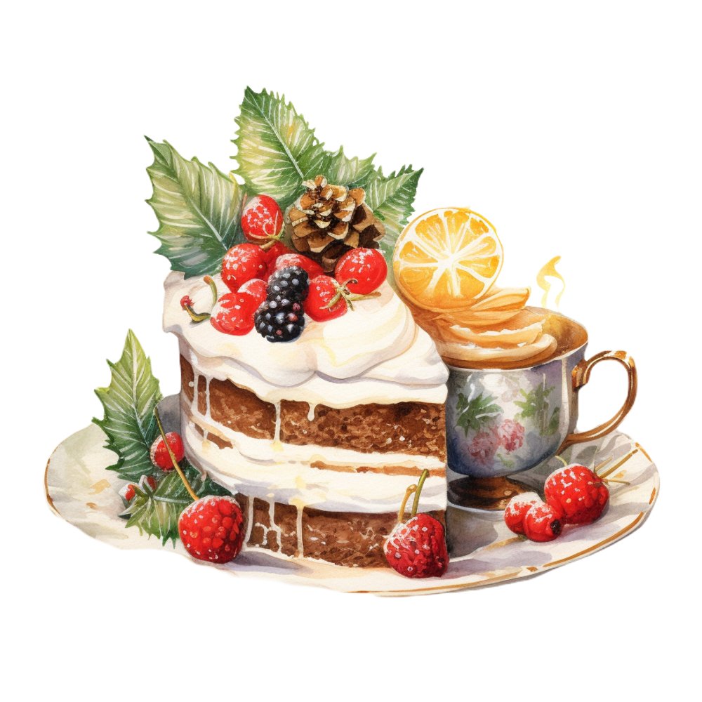 Christmas Dessert Cake Scene #4 Fabric Panel