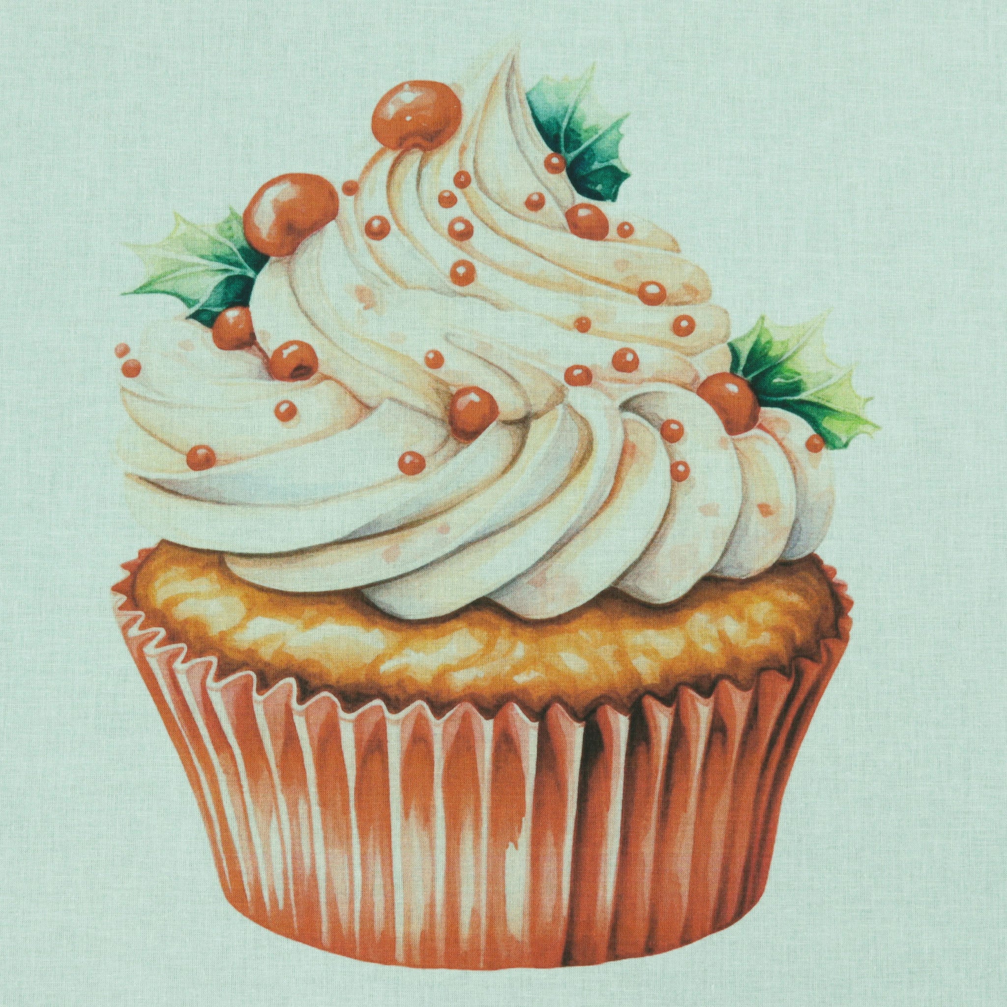 Christmas Dessert Cupcake with Berries Fabric Panel