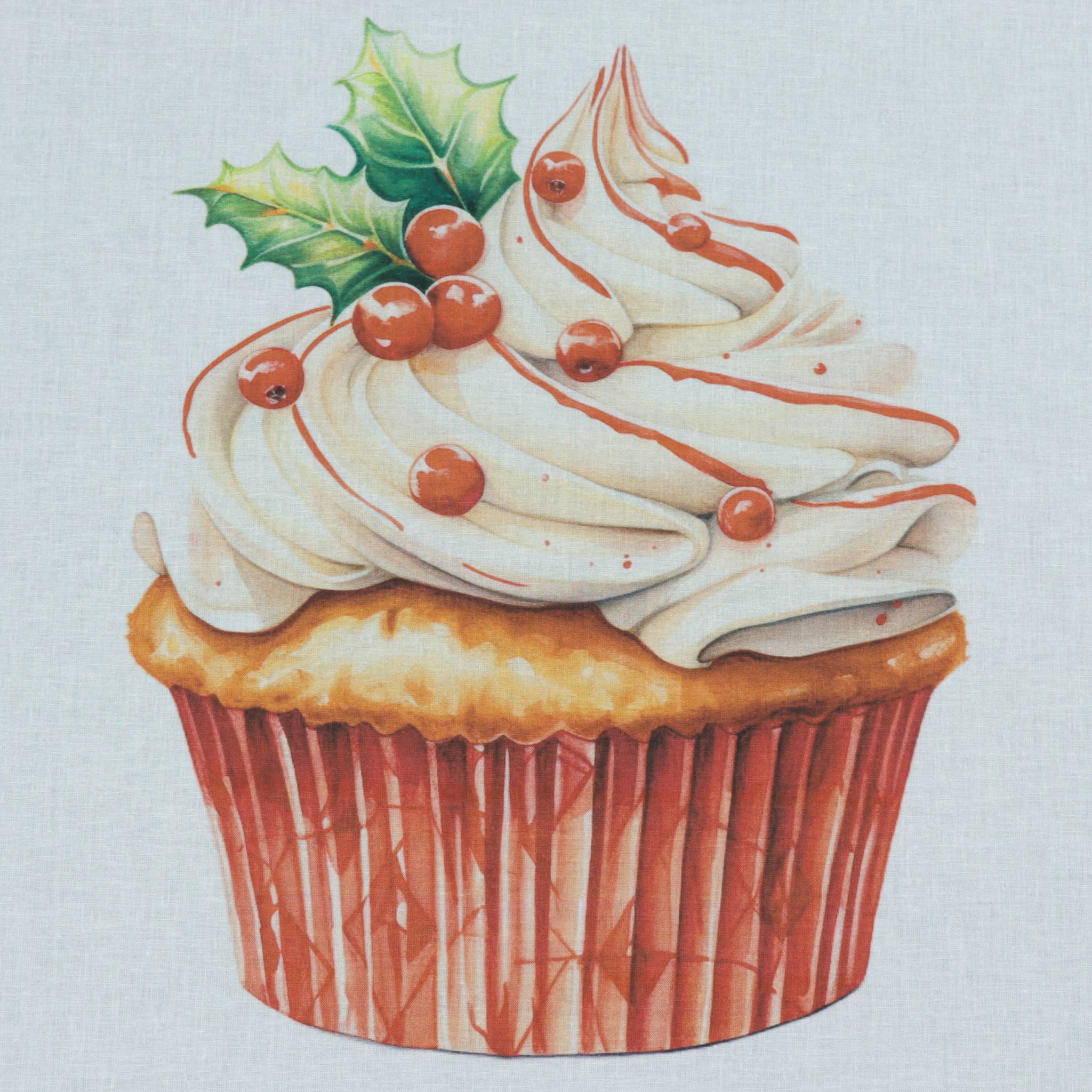 Christmas Dessert Cupcake with Red Stripes Fabric Panel