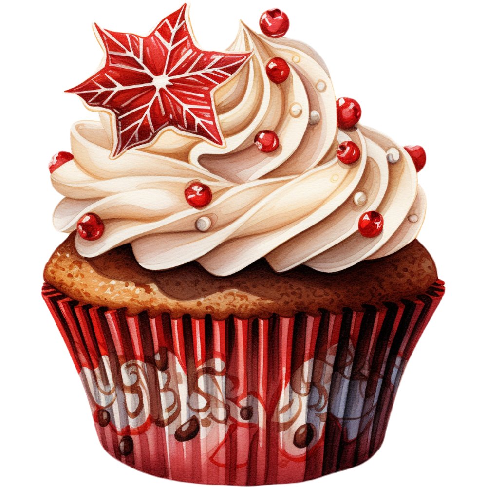 Christmas Dessert Cupcake with Star Fabric Panel